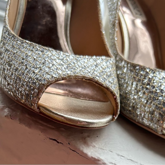 Badgley Mischka Awake Gold Glitter Wedge Peep Toe - Picture 5 of 10